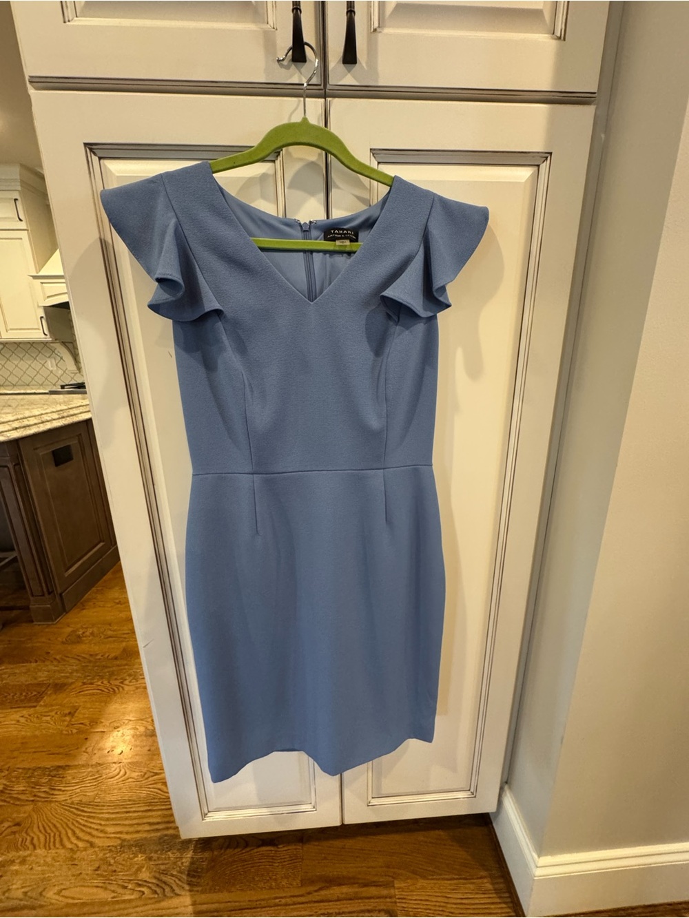 Tahari ASL Sky Blue V-Neck Flutter Sleeve Sheath Dress